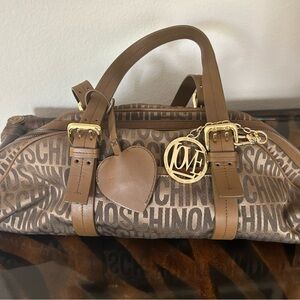 Moschino Tan and Brown Logo Satchel